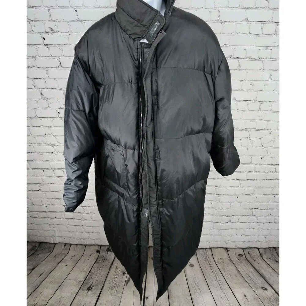VTG J.J. Cochran Black Duck Down Feather Pocket Long Coat Parka Large 42-44